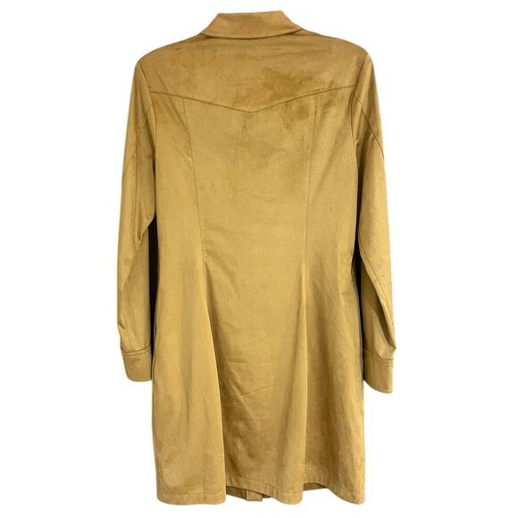 Guess Faux Suede Mustard Tan Long  Sleeve Button Up Cowgirl Western Dress Size S - Picture 3 of 8